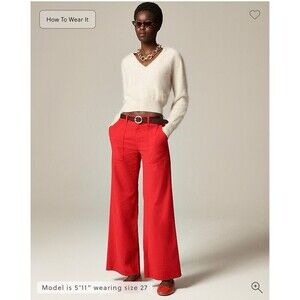 J.CREW Camp-pocket Wide-leg Pant Size 32 Red NEW America USA Preppy Casual CI936